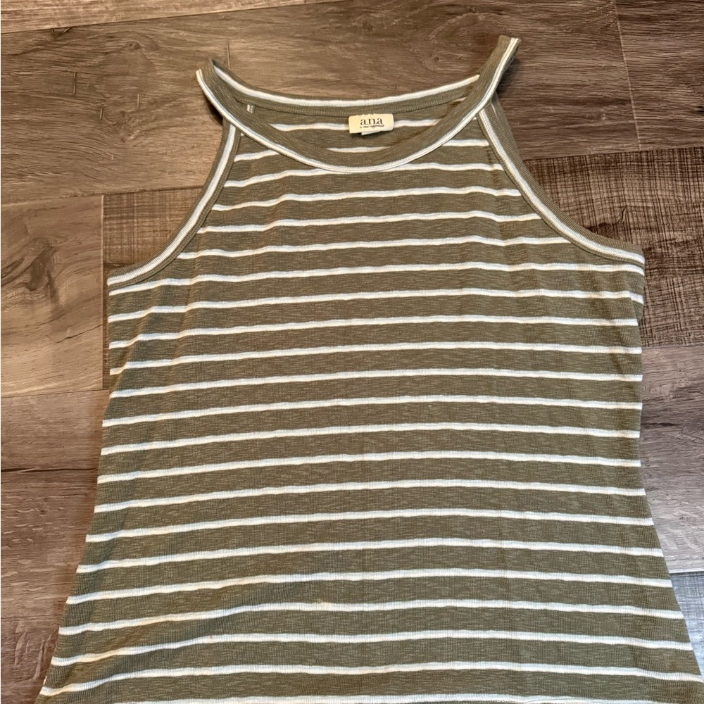 a.n.a Olive and White Striped Tank Top